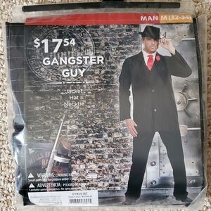 Gangster Guy Men's Black Pinstripe Jacket with Red Necktie Costume Medium